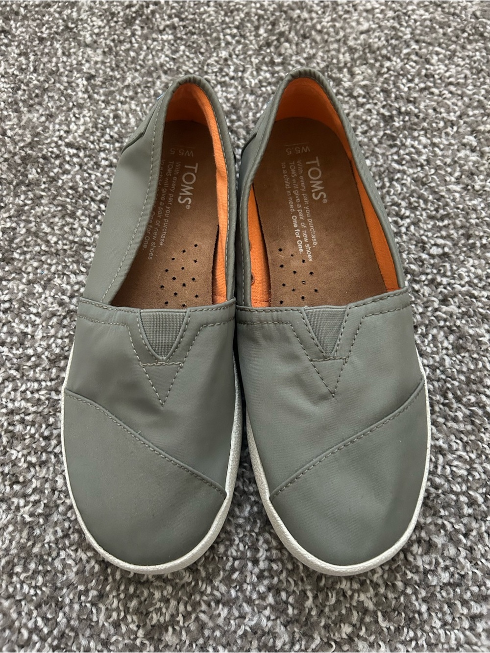 TOMS Women's/Kids Gray Slip-On Flats with Orange Lining